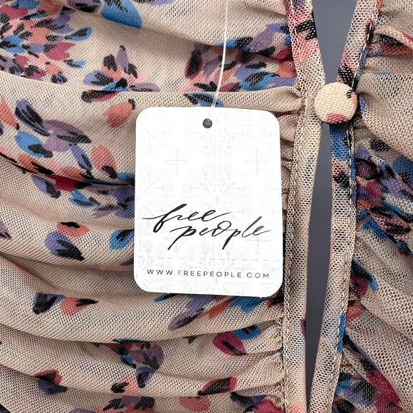 FREE PEOPLE Briella Floral Printed Midi Dress Large Cream Tea Ruched NWT - Picture 14 of 16